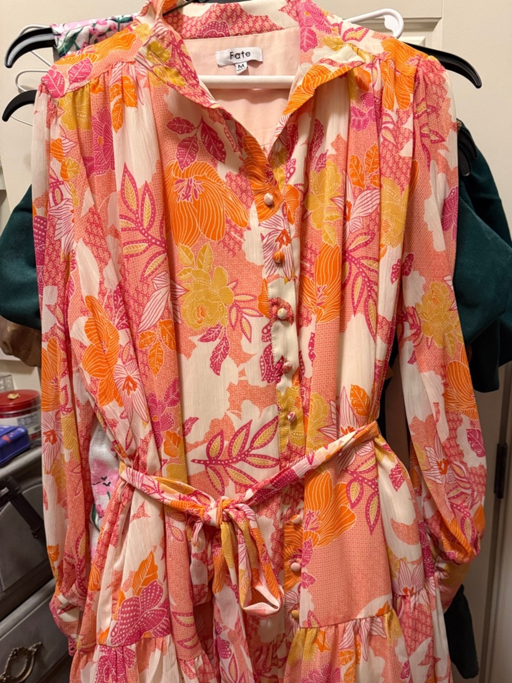Fate Pink, Orange & Cream Floral Button-Front Maxi Dress